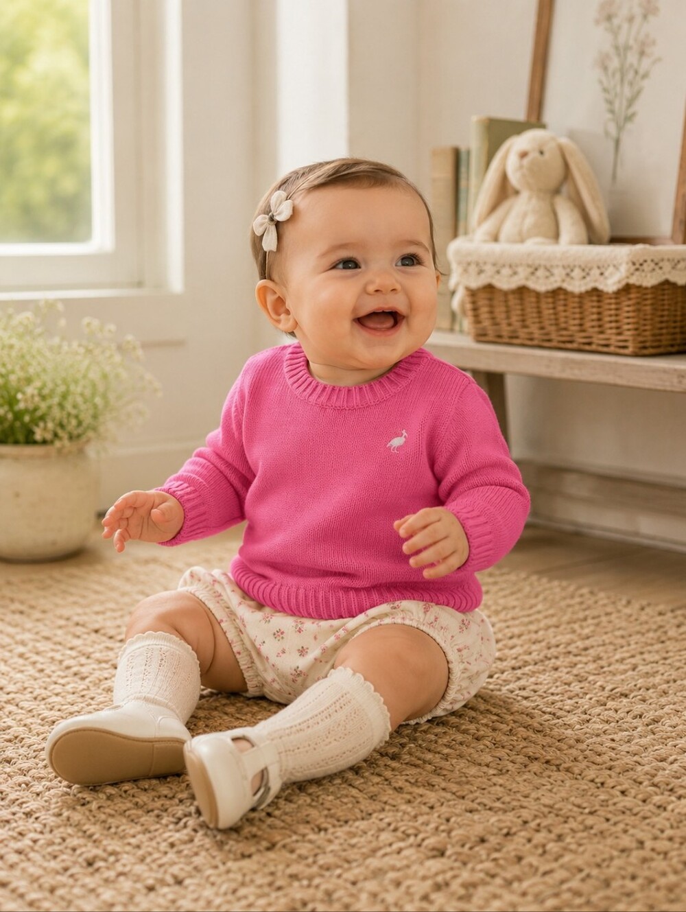 The Beaufort Bonnet Company Baby Girl Hot Pink Knit Sweater